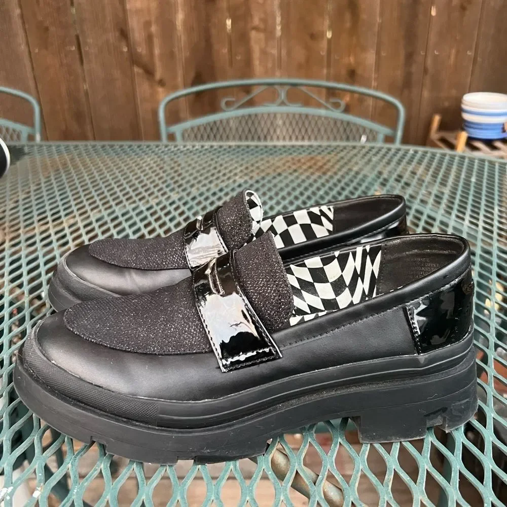 Steve Madden Black Loafers Girls Size 5 Women’s Size 7 Metallic Sparkle Y2K